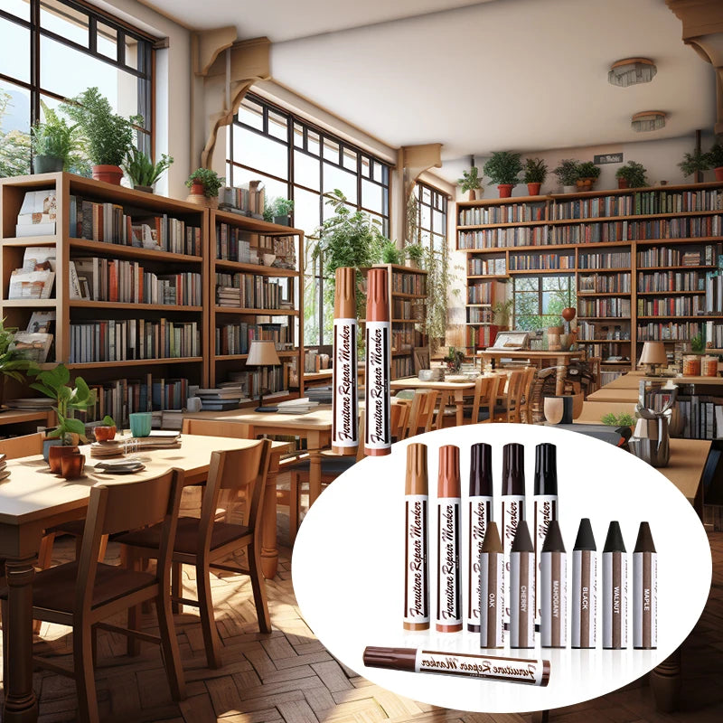 13pcs Furniture Markers Crayon Sharpener Set, Wood Scratch Repair Kit Waterproof Pen for Floors, Tables, Desks, Stains Oak Maple