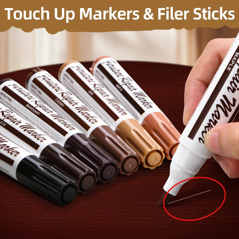 13pcs Furniture Markers Crayon Sharpener Set, Wood Scratch Repair Kit Waterproof Pen for Floors, Tables, Desks, Stains Oak Maple